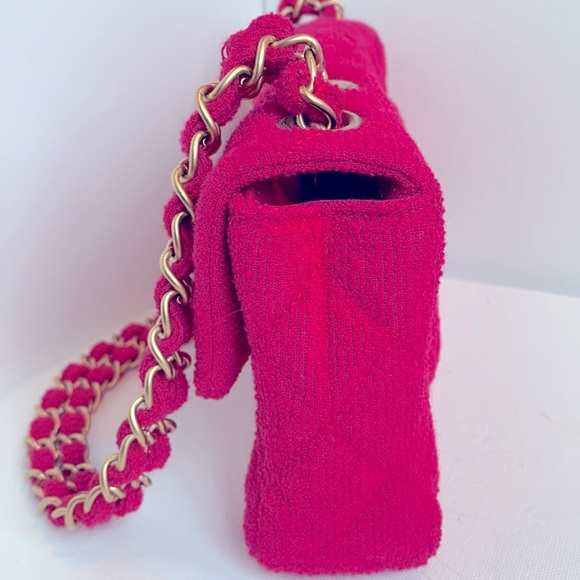NWT CHANEL π¦πRARE Hot Pink East West Rectangular Tweed Boucle Flap Matte Gold HW - Picture 5 of 16